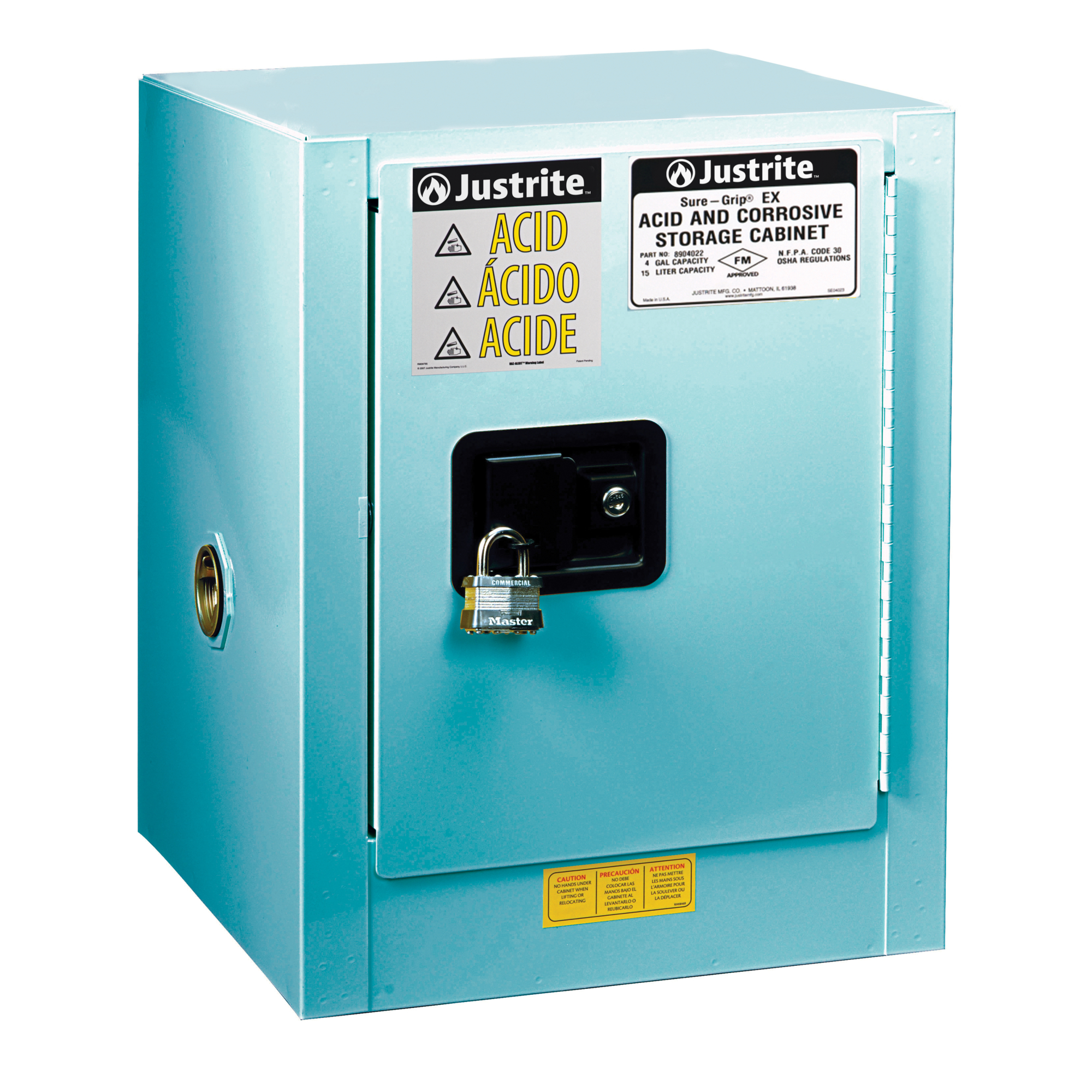 Justrite ChemCor Safety Cabinet — 4 Gal., 1 Shelf, Self-Close Door, Blue, Model# 8904222